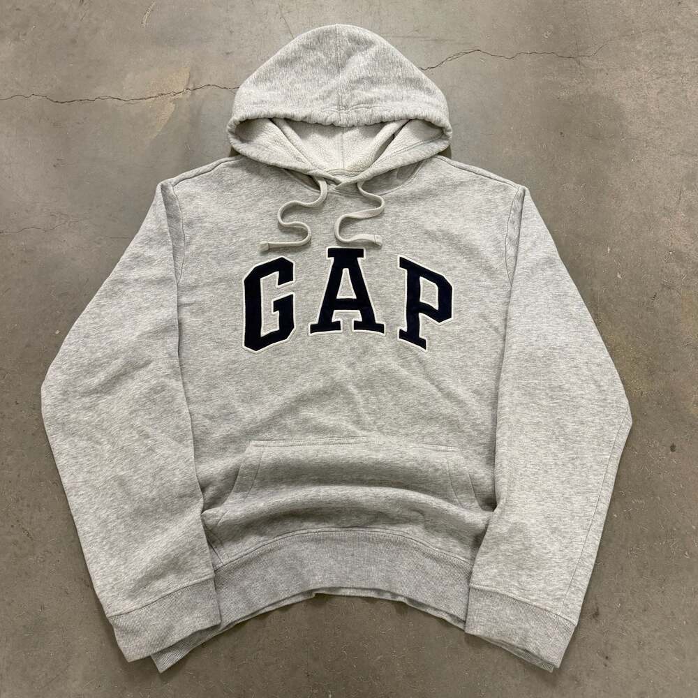 Vintage GAP Logo Hoodie Grey Spellout Pullover Size M